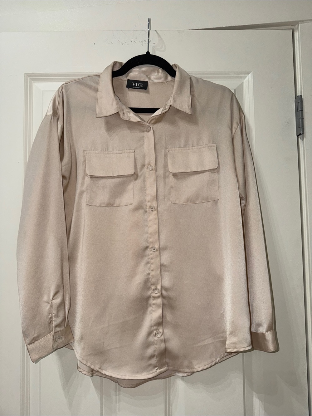 VICI Light Cream Satin Button-Down Shirt